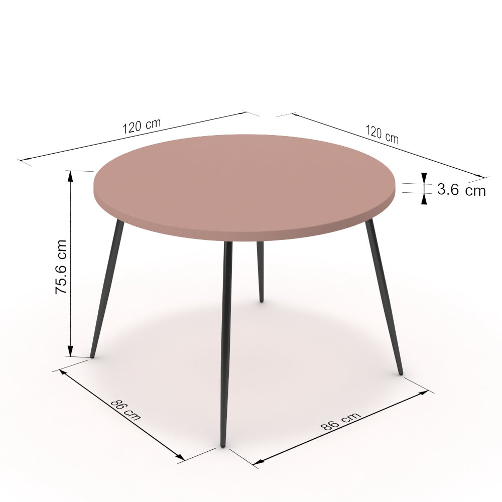 Étkezőasztal, kerek - Manu fekete lábbal - Antik rózsaszín, méret: 120x120