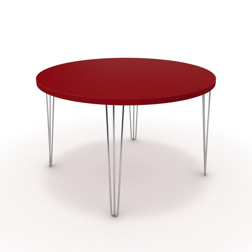 Étkezőasztal, kerek - Linga króm lábbal - Chilli piros, méret: 120x120