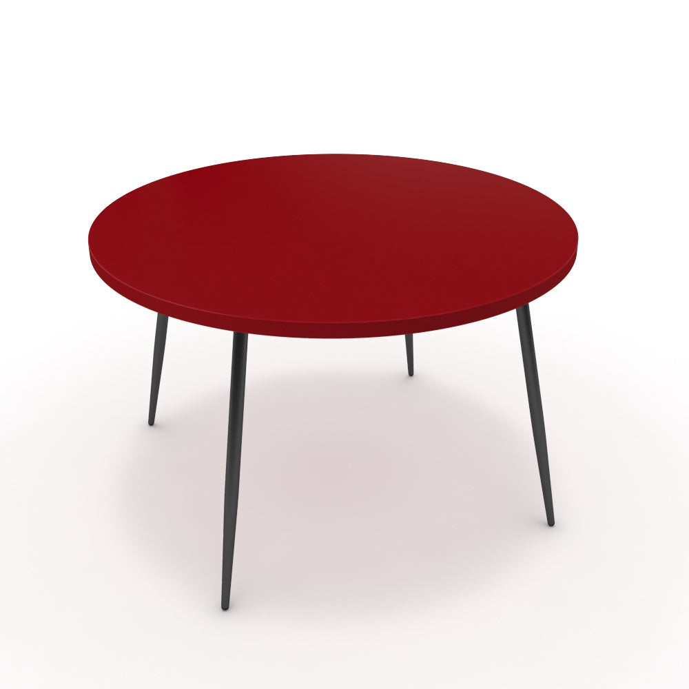 Étkezőasztal, kerek - Manu fekete lábbal - Chilli piros, méret: 120x120