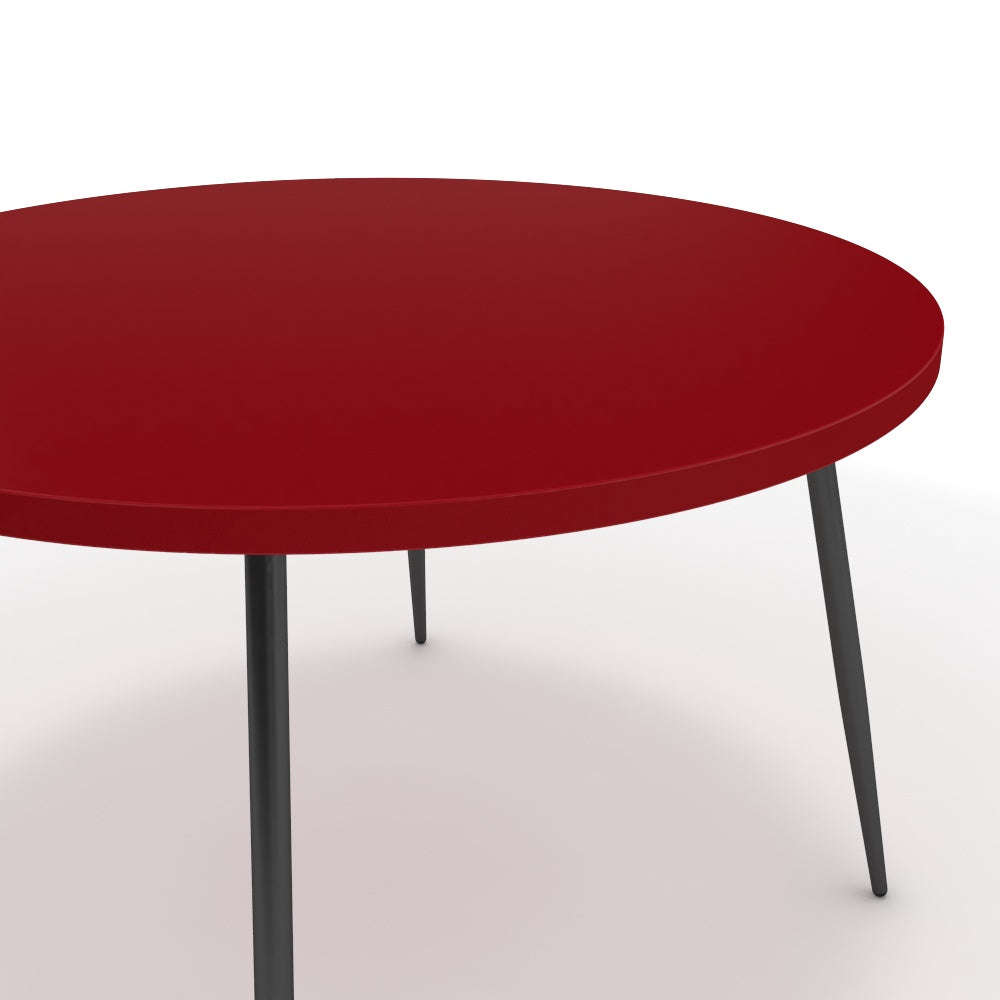 Étkezőasztal, kerek - Manu fekete lábbal - Chilli piros, méret: 120x120