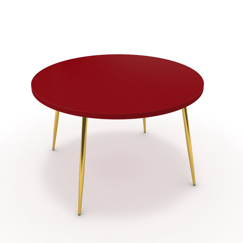 Étkezőasztal, kerek - Manu arany lábbal - Chilli piros, méret: 120x120