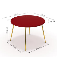 Étkezőasztal, kerek - Manu arany lábbal - Chilli piros, méret: 120x120