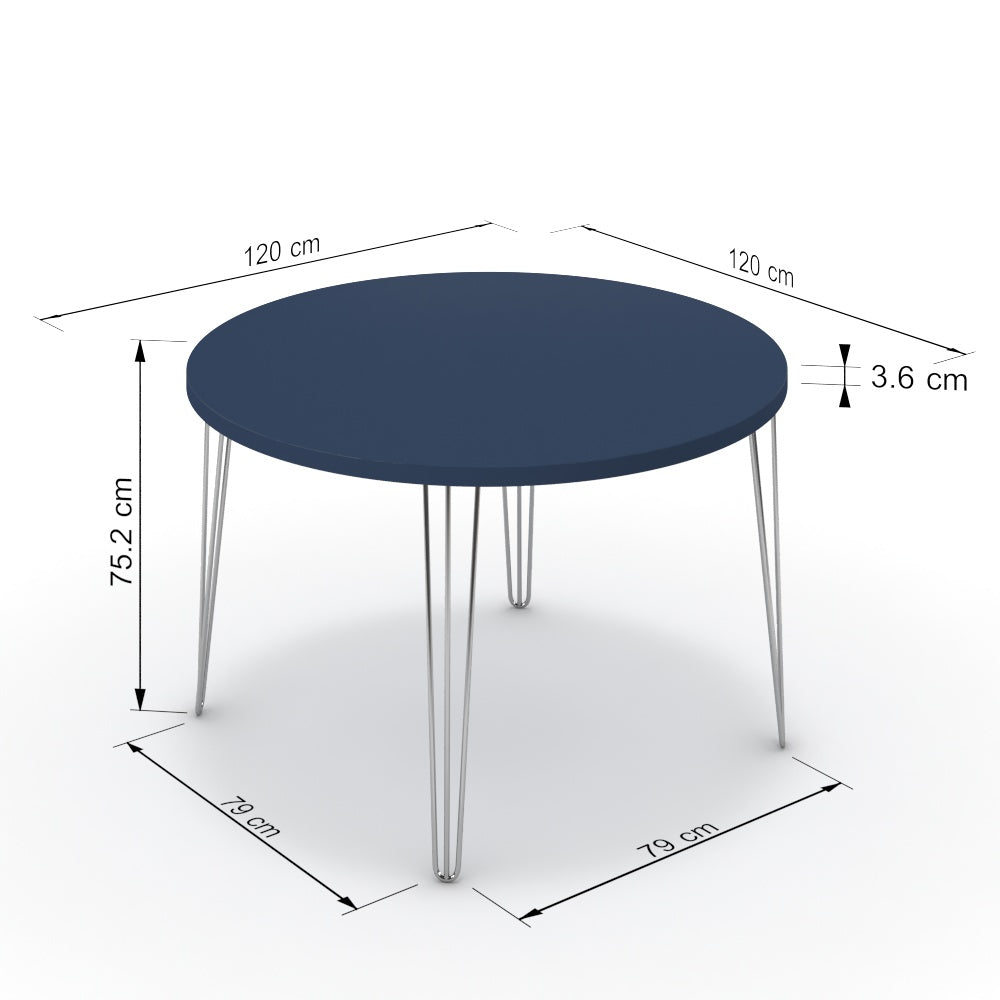 Étkezőasztal, kerek - Linga króm lábbal - Tiroli kék, méret: 120x120