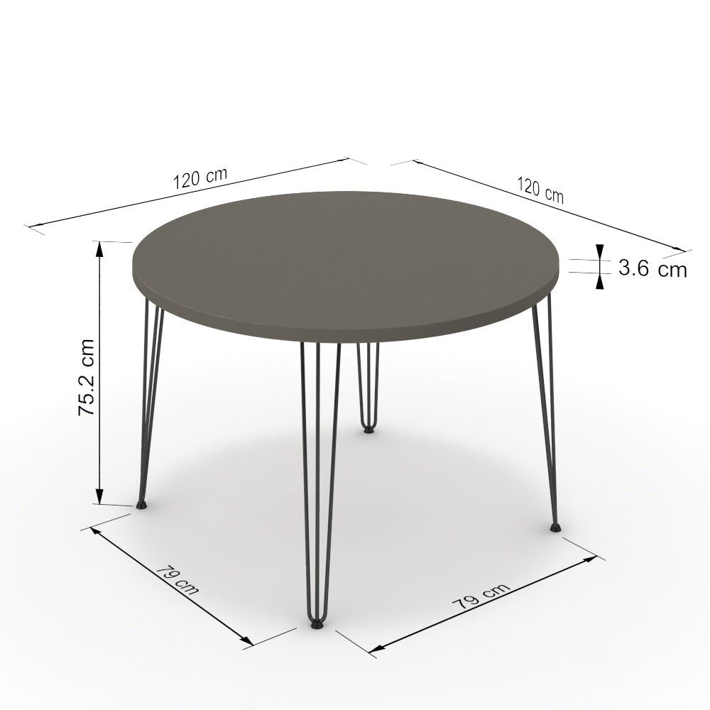 Étkezőasztal, kerek - Linga fekete lábbal - Fosszil szürke, méret: 120x120