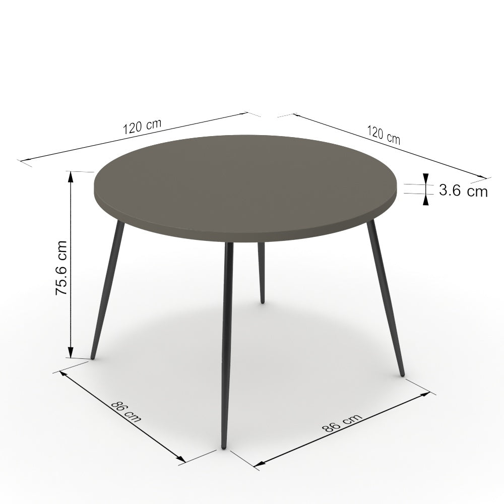 Étkezőasztal, kerek - Manu fekete lábbal - Fosszil szürke, méret: 120x120