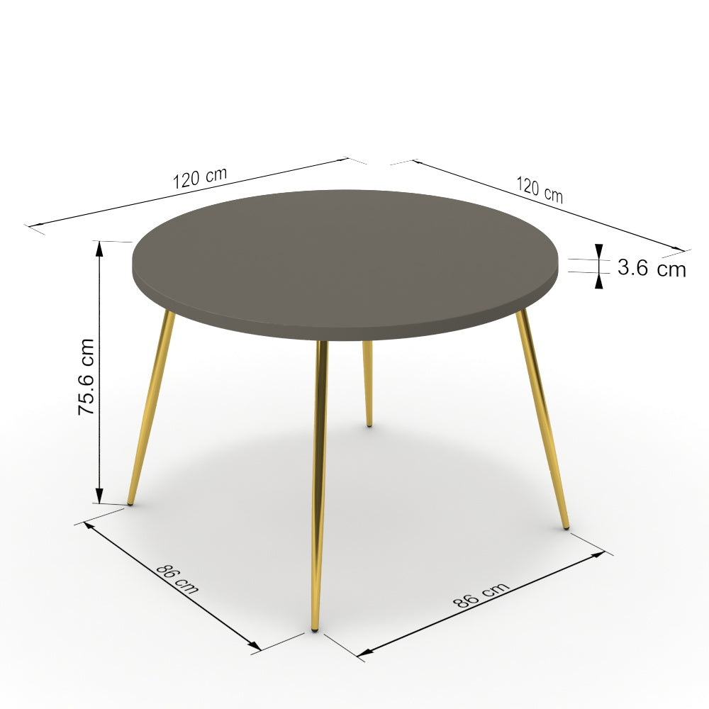 Étkezőasztal, kerek - Manu arany lábbal - Fosszil szürke, méret: 120x120
