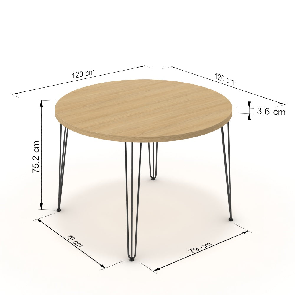 Étkezőasztal, kerek - Linga fekete lábbal - Vicenza tölgy, méret: 120x120