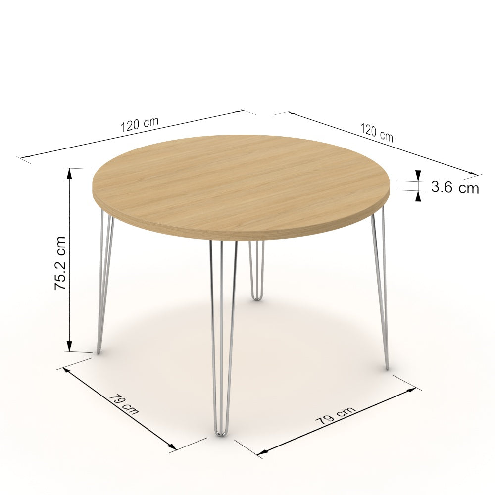 Étkezőasztal, kerek - Linga króm lábbal - Vicenza tölgy, méret: 120x120