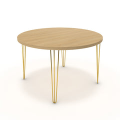 Étkezőasztal, kerek - Linga arany lábbal - Vicenza tölgy, méret: 120x120