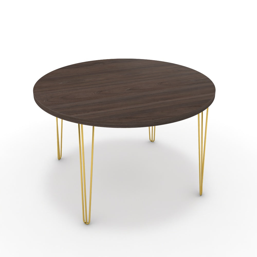 Étkezőasztal, kerek - Linga arany lábbal - Sötét rauna szil, méret: 120x120