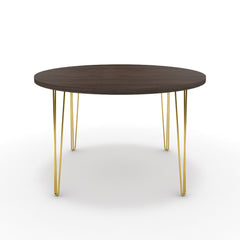 Étkezőasztal, kerek - Linga arany lábbal - Sötét rauna szil, méret: 120x120