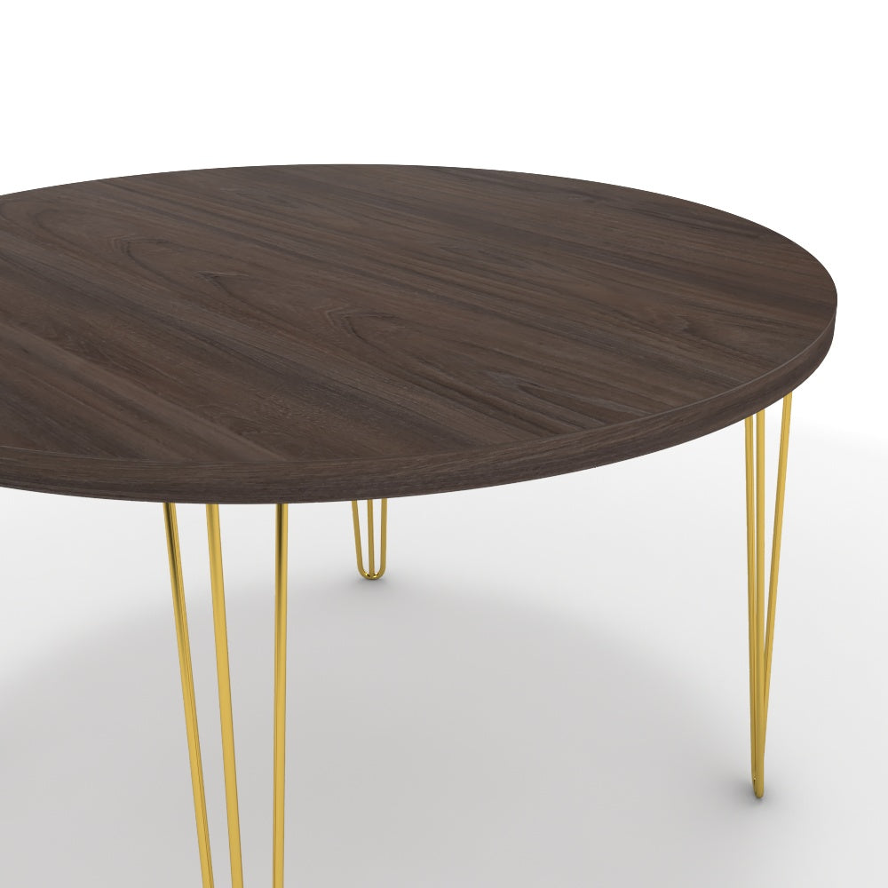 Étkezőasztal, kerek - Linga arany lábbal - Sötét rauna szil, méret: 120x120