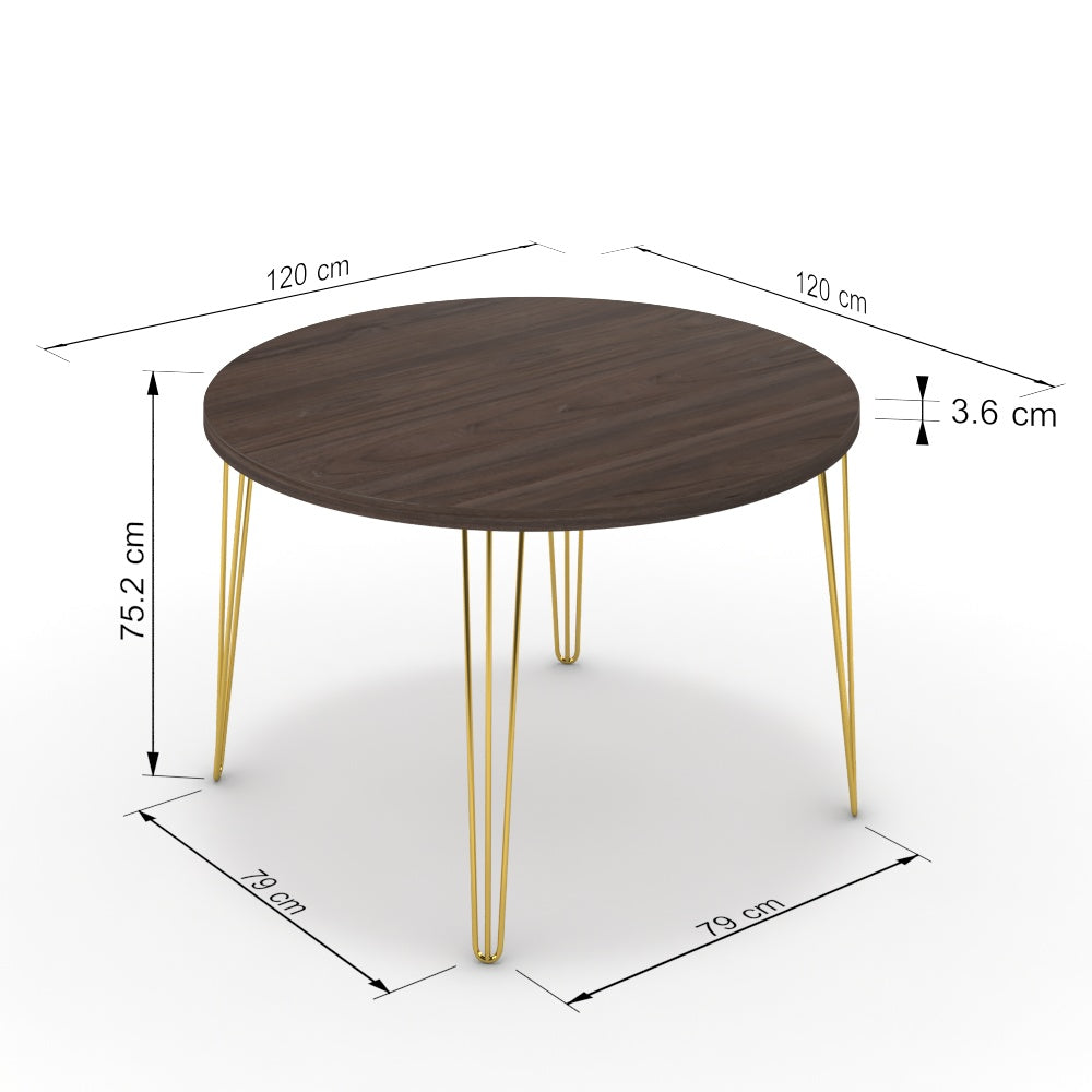 Étkezőasztal, kerek - Linga arany lábbal - Sötét rauna szil, méret: 120x120