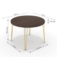 Étkezőasztal, kerek - Linga arany lábbal - Sötét rauna szil, méret: 120x120