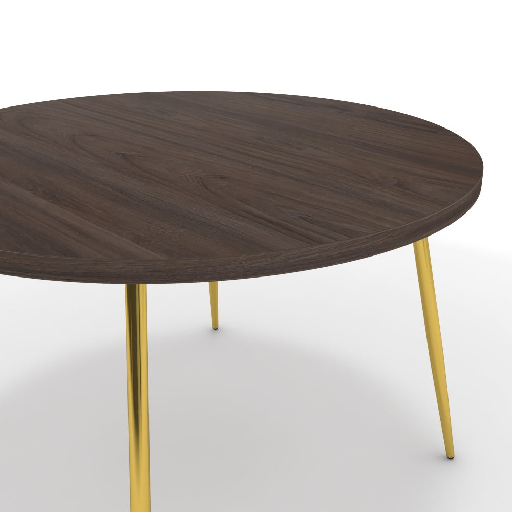 Étkezőasztal, kerek - Manu arany lábbal - Sötét rauna szil, méret: 120x120