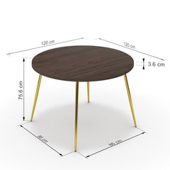 Étkezőasztal, kerek - Manu arany lábbal - Sötét rauna szil, méret: 120x120