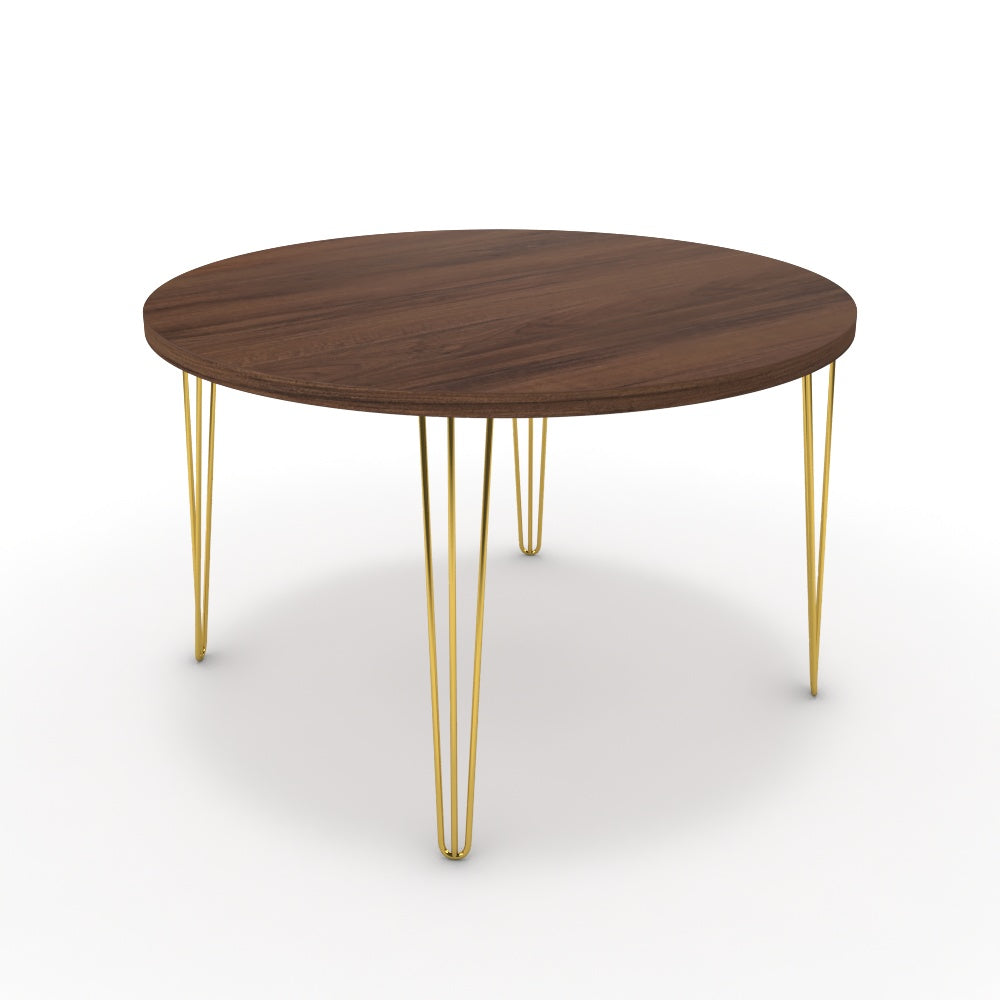 Étkezőasztal, kerek - Linga arany lábbal - Mogyoró, méret: 120x120