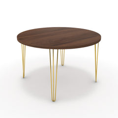 Étkezőasztal, kerek - Linga arany lábbal - Mogyoró, méret: 120x120