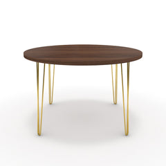 Étkezőasztal, kerek - Linga arany lábbal - Mogyoró, méret: 120x120