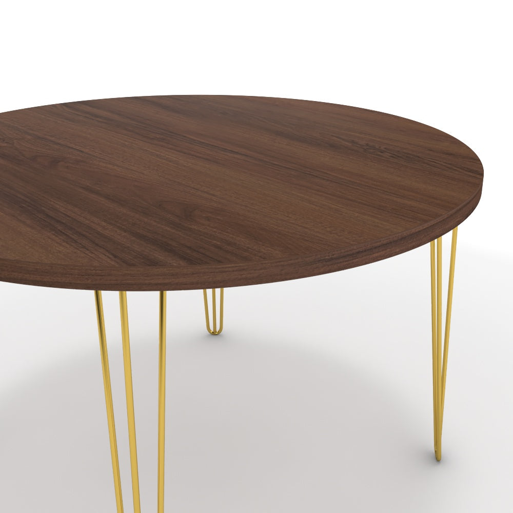 Étkezőasztal, kerek - Linga arany lábbal - Mogyoró, méret: 120x120