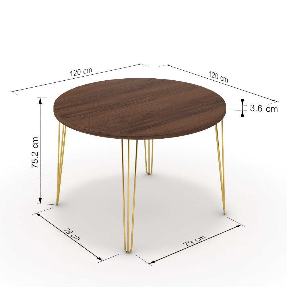 Étkezőasztal, kerek - Linga arany lábbal - Mogyoró, méret: 120x120