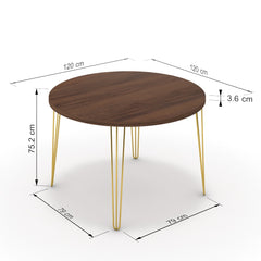 Étkezőasztal, kerek - Linga arany lábbal - Mogyoró, méret: 120x120