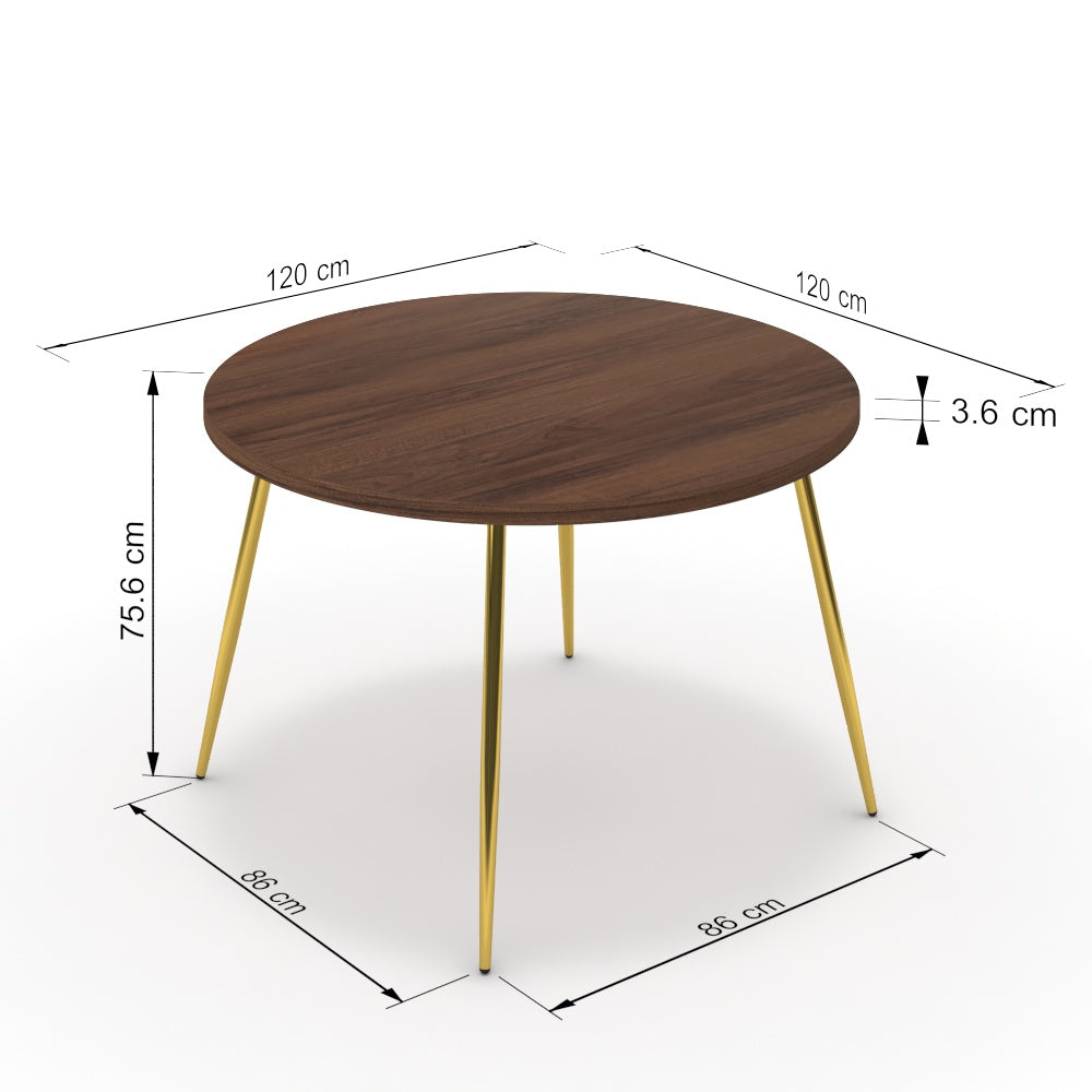 Étkezőasztal, kerek - Manu arany lábbal - Mogyoró, méret: 120x120