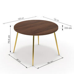 Étkezőasztal, kerek - Manu arany lábbal - Mogyoró, méret: 120x120