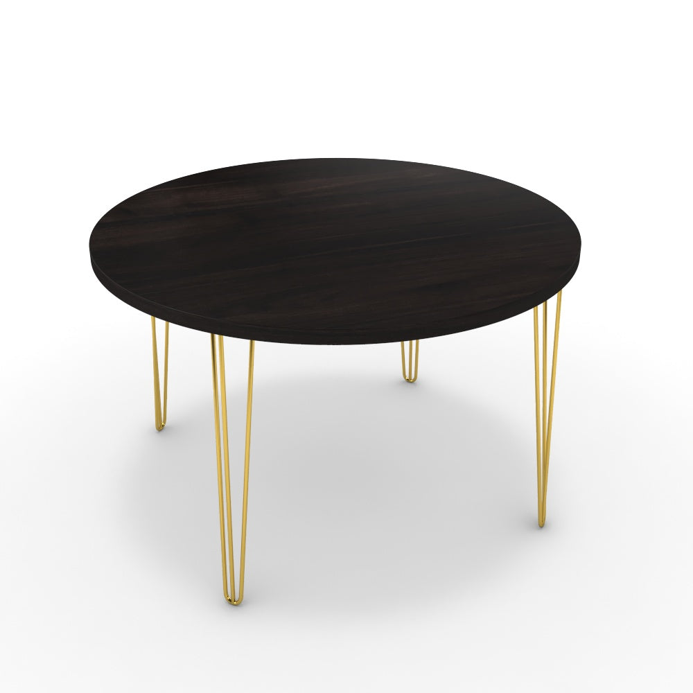 Étkezőasztal, kerek - Linga arany lábbal - Füstölt dió, méret: 120x120