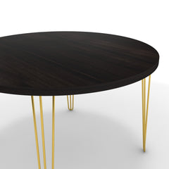 Étkezőasztal, kerek - Linga arany lábbal - Füstölt dió, méret: 120x120