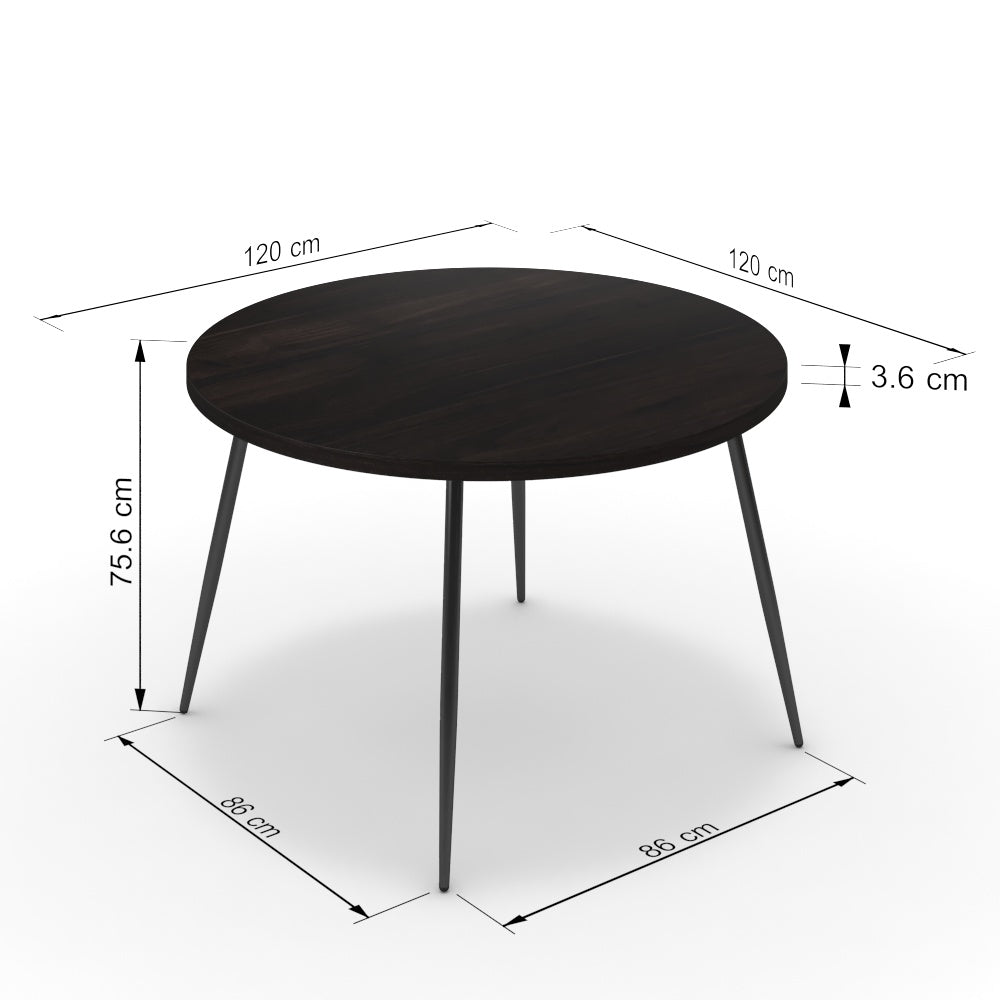 Étkezőasztal, kerek - Manu fekete lábbal - Füstölt dió, méret: 120x120