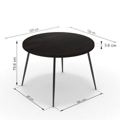 Étkezőasztal, kerek - Manu fekete lábbal - Füstölt dió, méret: 120x120