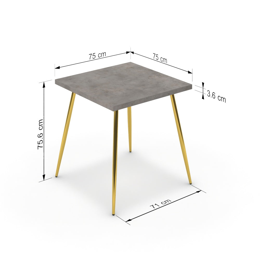 Étkezőasztal - Manu arany lábbal - Vil.szürke Chicago beton, méret: 75x75