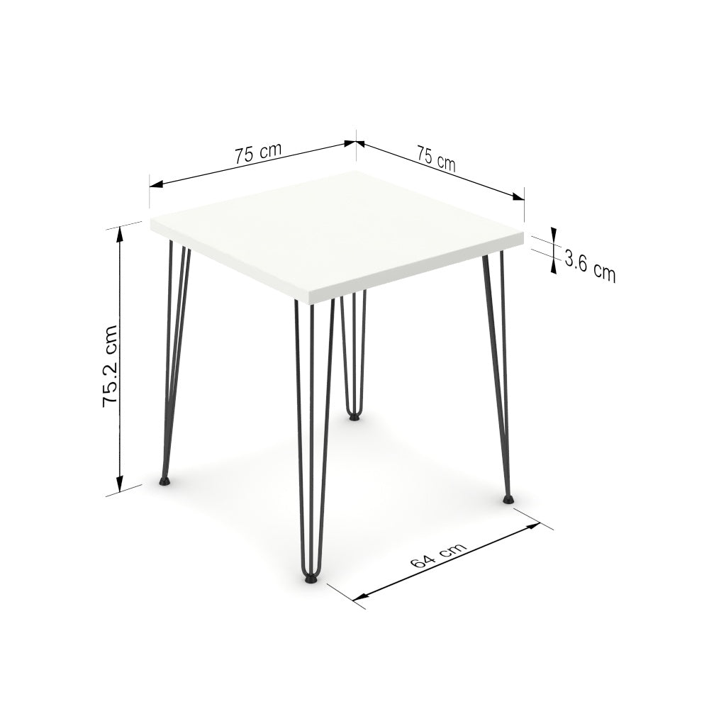 Étkezőasztal - Linga fekete lábbal - Alpesi fehér, méret: 75x75
