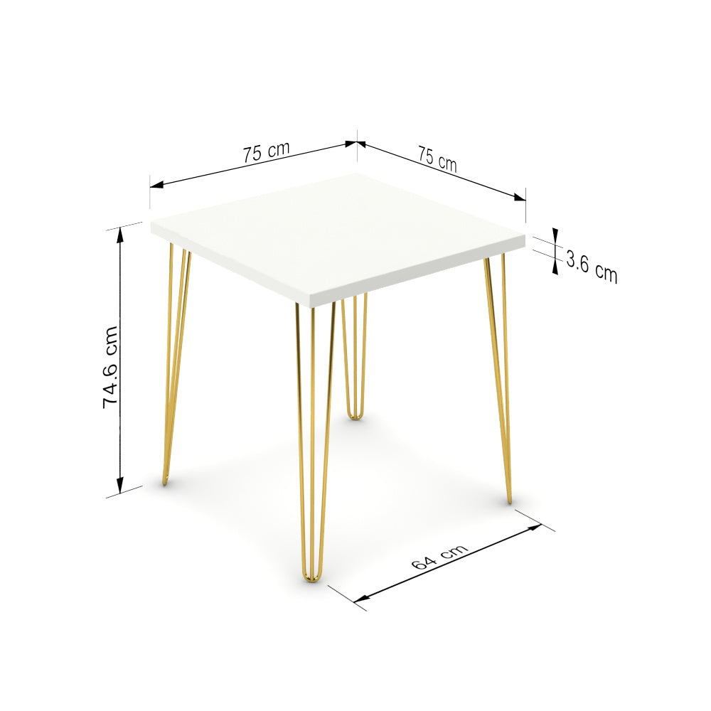Étkezőasztal - Linga arany lábbal - Alpesi fehér, méret: 75x75