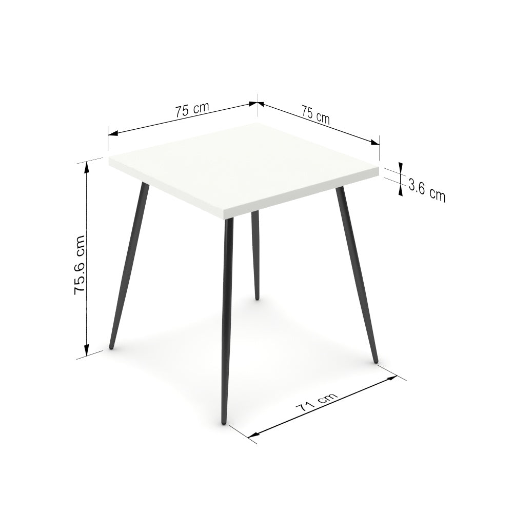 Étkezőasztal - Manu fekete lábbal - Alpesi fehér, méret: 75x75