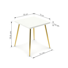 Étkezőasztal - Manu arany lábbal - Alpesi fehér, méret: 75x75