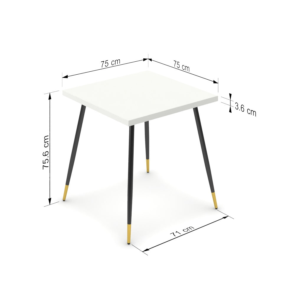 Étkezőasztal - Manu fekete és arany lábbal - Alpesi fehér, méret: 75x75