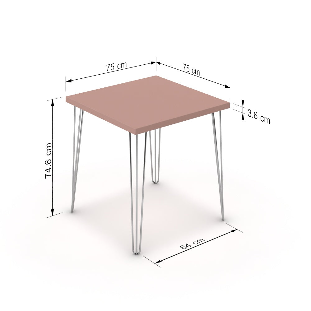 Étkezőasztal - Linga króm lábbal - Antik rózsaszín, méret: 75x75