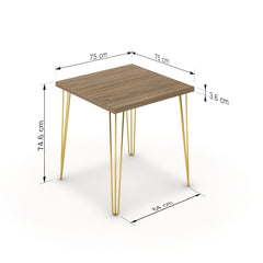 Étkezőasztal - Linga arany lábbal - Világos rauna szil, méret: 75x75