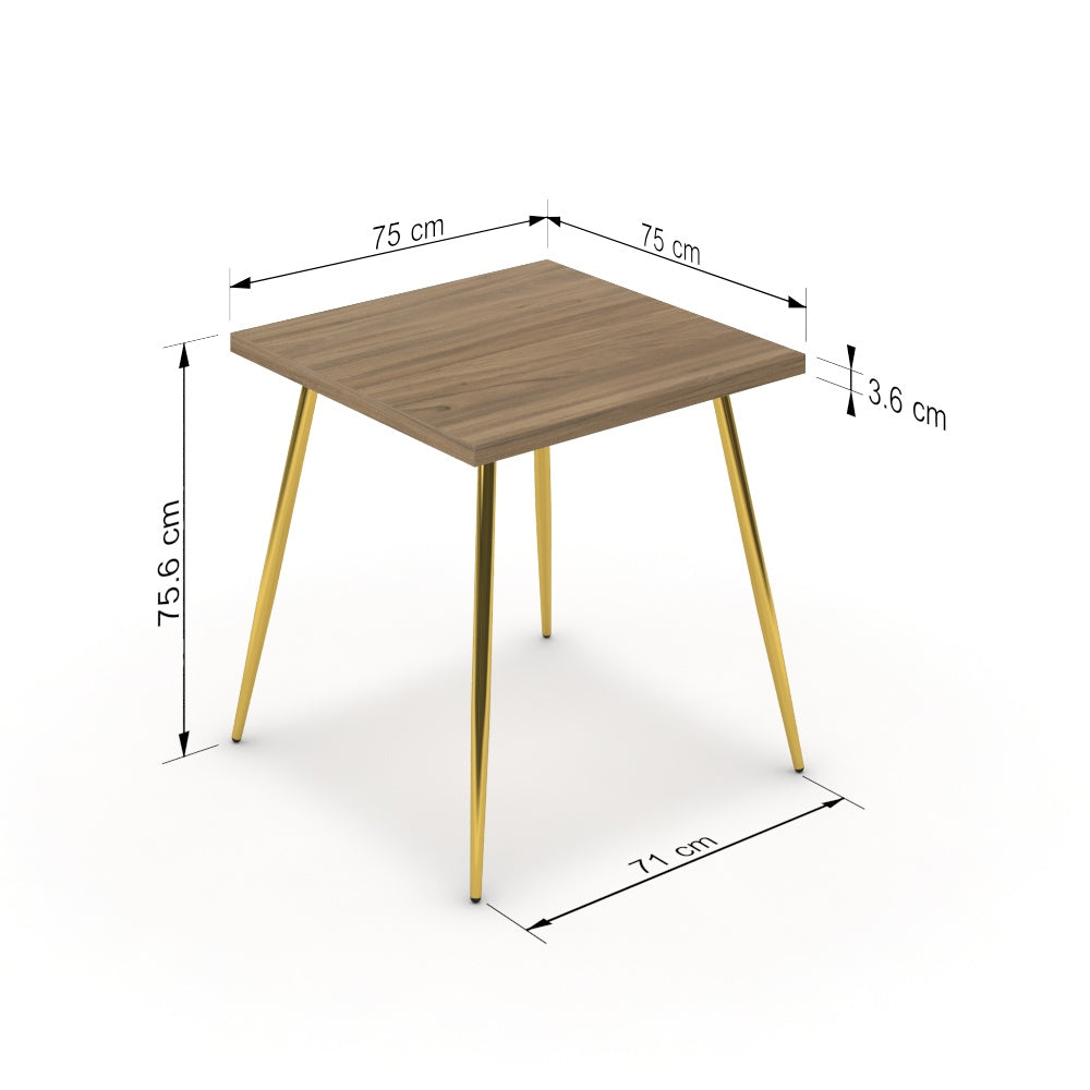 Étkezőasztal - Manu arany lábbal - Világos rauna szil, méret: 75x75