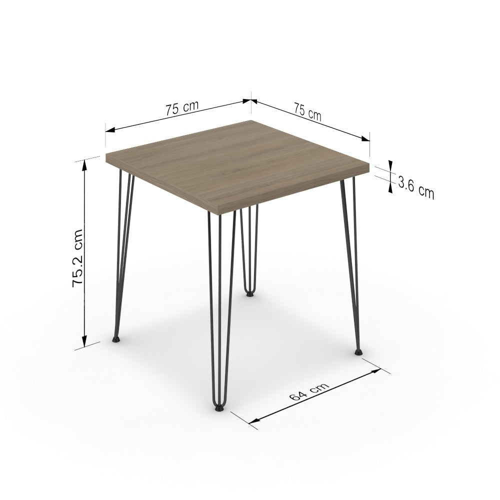 Étkezőasztal - Linga fekete lábbal - Szürke Vicenza tölgy, méret: 75x75