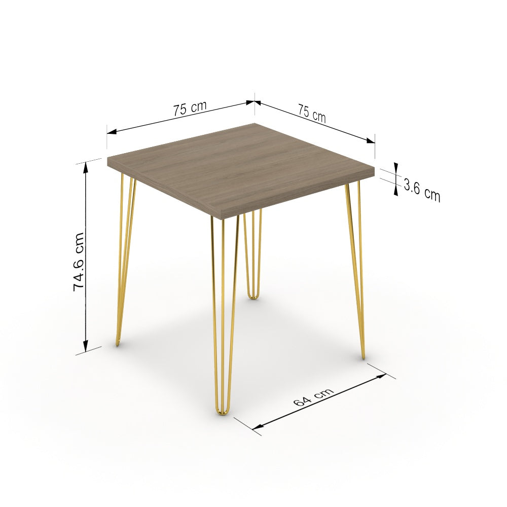 Étkezőasztal - Linga arany lábbal - Szürke Vicenza tölgy, méret: 75x75