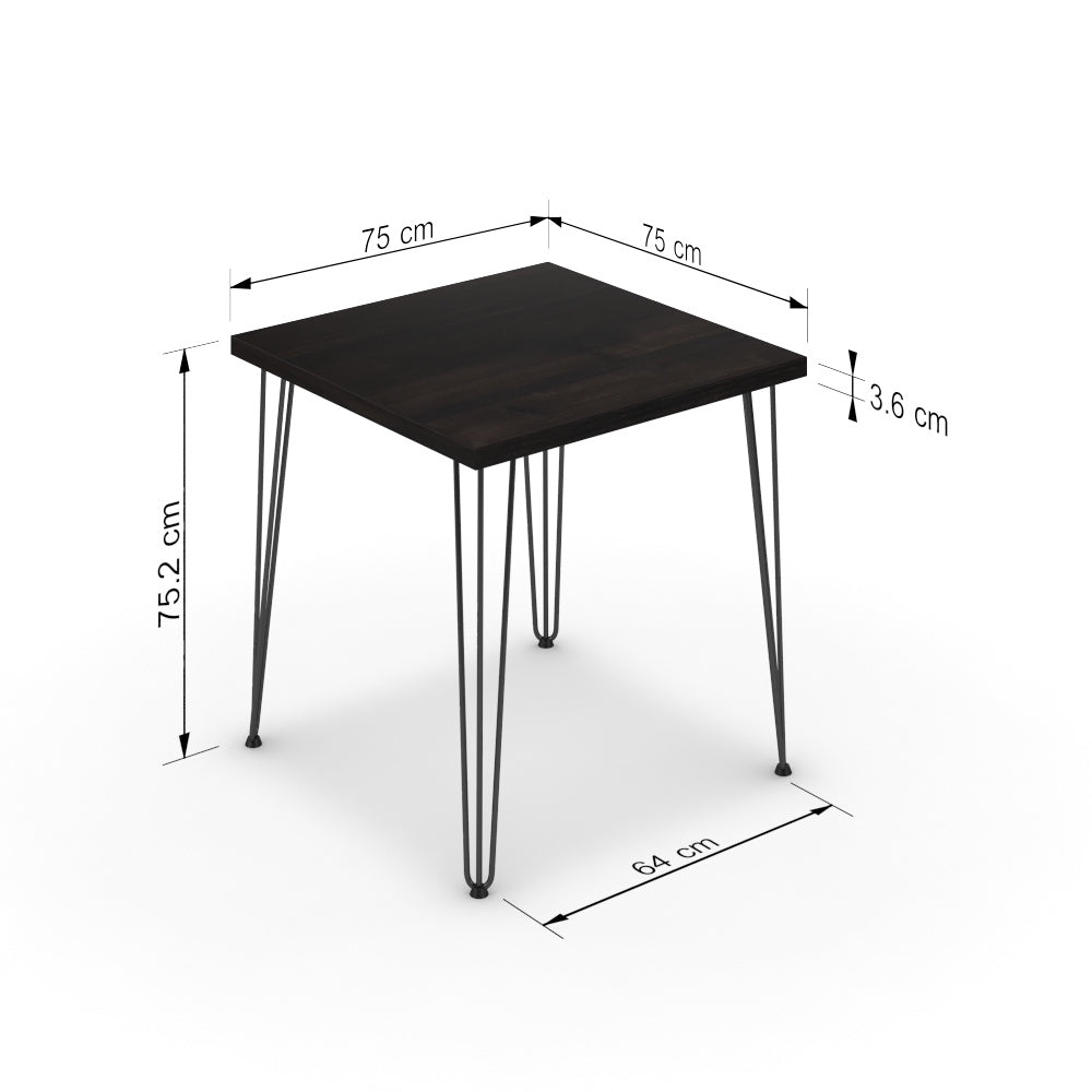 Étkezőasztal - Linga fekete lábbal - Füstölt dió, méret: 75x75