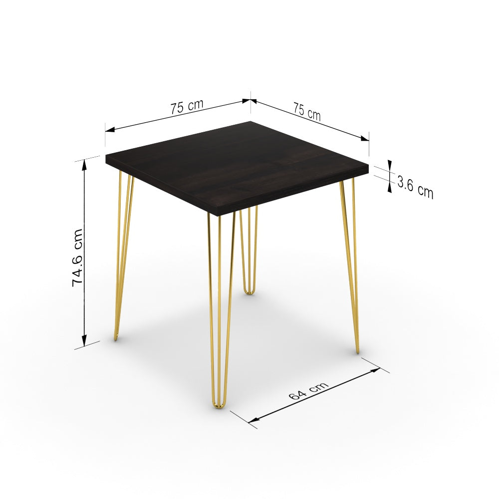 Étkezőasztal - Linga arany lábbal - Füstölt dió, méret: 75x75