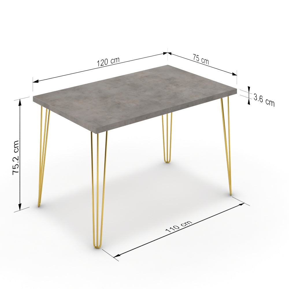 Étkezőasztal - Linga arany lábbal - Vil.szürke Chicago beton, méret: 120x75