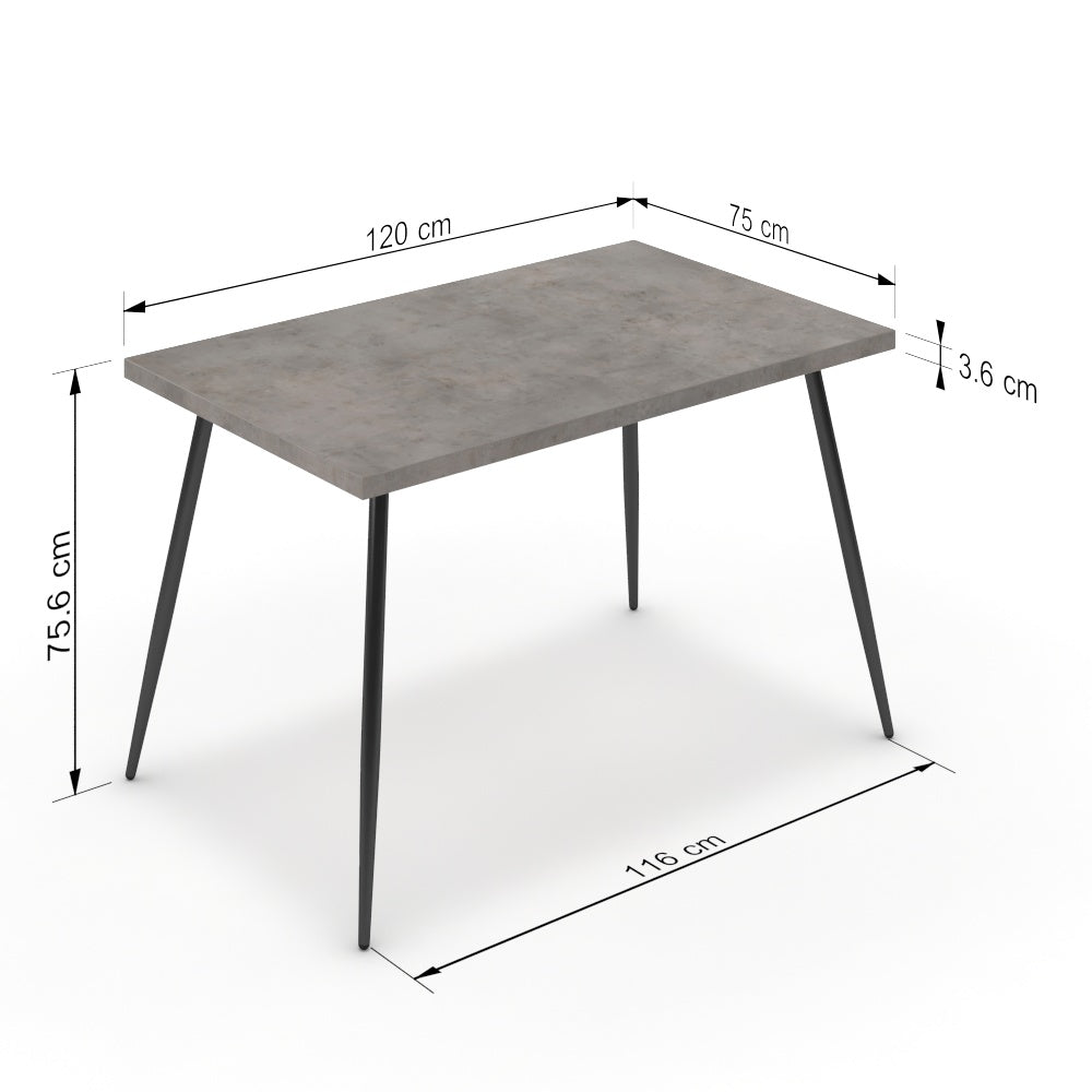 Étkezőasztal - Manu fekete lábbal - Vil.szürke Chicago beton, méret: 120x75