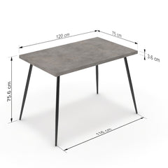 Étkezőasztal - Manu fekete lábbal - Vil.szürke Chicago beton, méret: 120x75