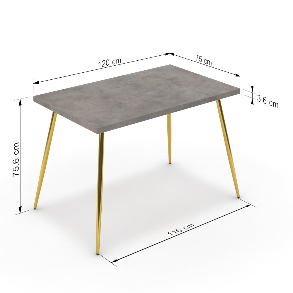 Étkezőasztal - Manu arany lábbal - Vil.szürke Chicago beton, méret: 120x75