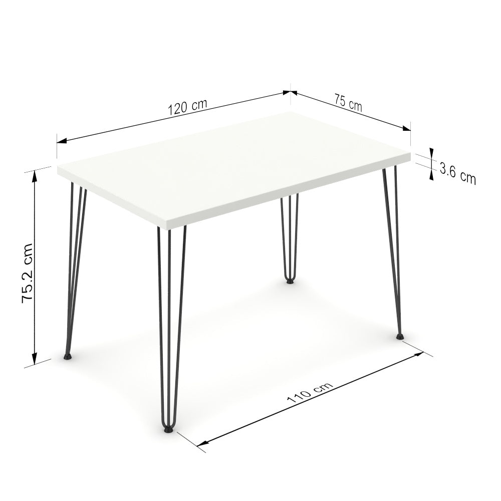 Étkezőasztal - Linga fekete lábbal - Alpesi fehér, méret: 120x75